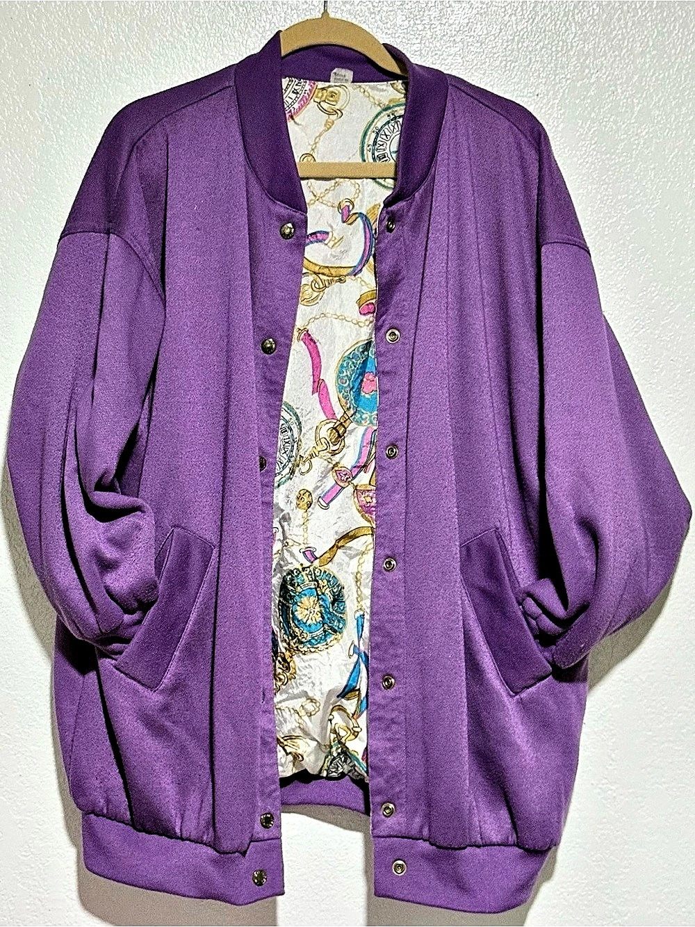 VTG Purple Paisley Reversible Varsity Jacket One Size Fits All Made in Egypt